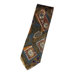 Vtg Pour Homme Paris Mens‎ Silk Tie in Browns, Greens, Creams, and Blues